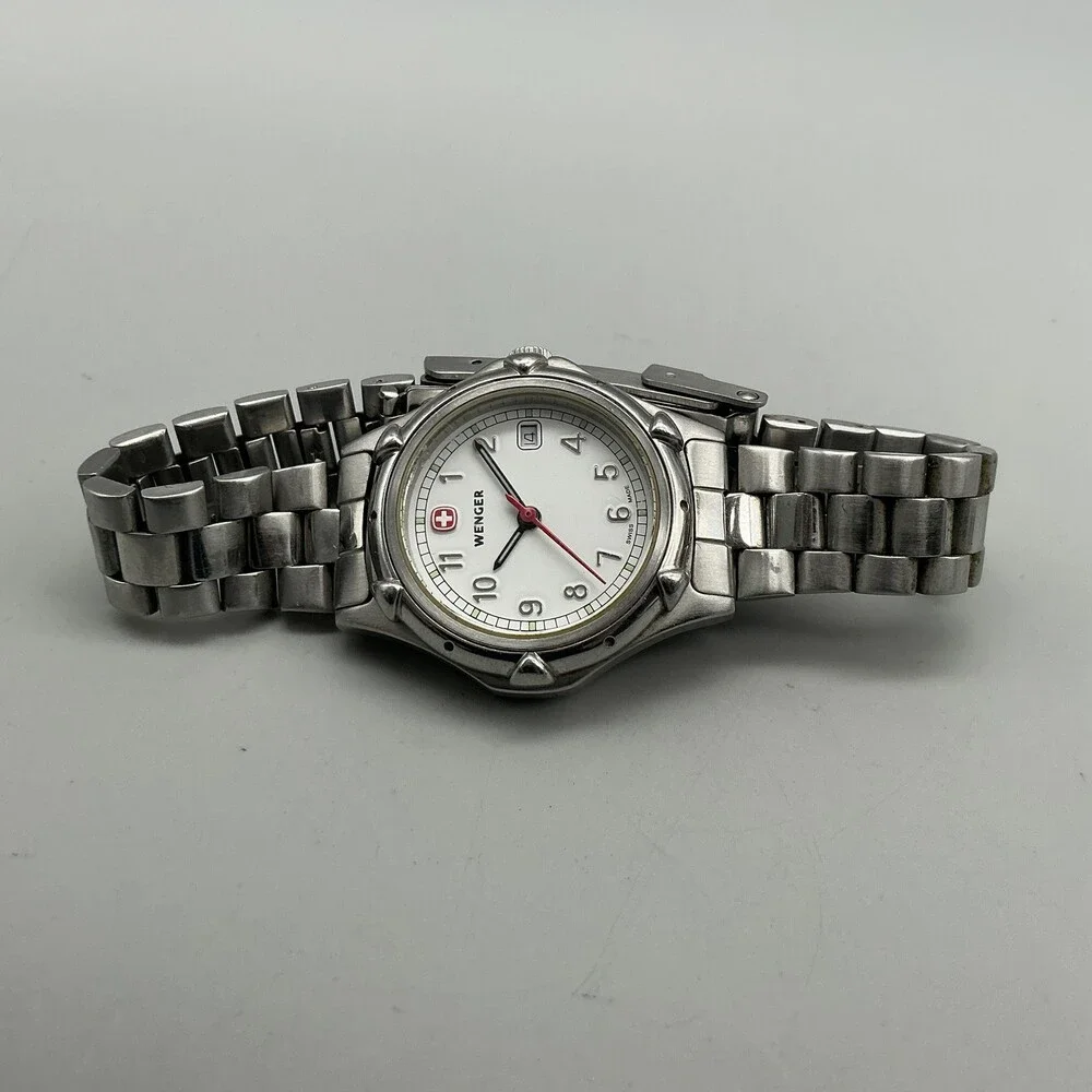 Wenger Womens Watch 29mm White Dial Stainless 7020X Swiss NON WORKING For Parts